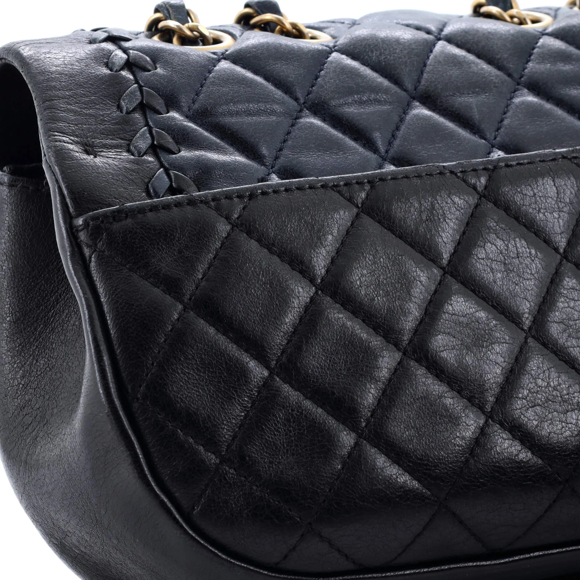 Bicolor Braided Saddle Flap Bag Quilted Lambskin Small