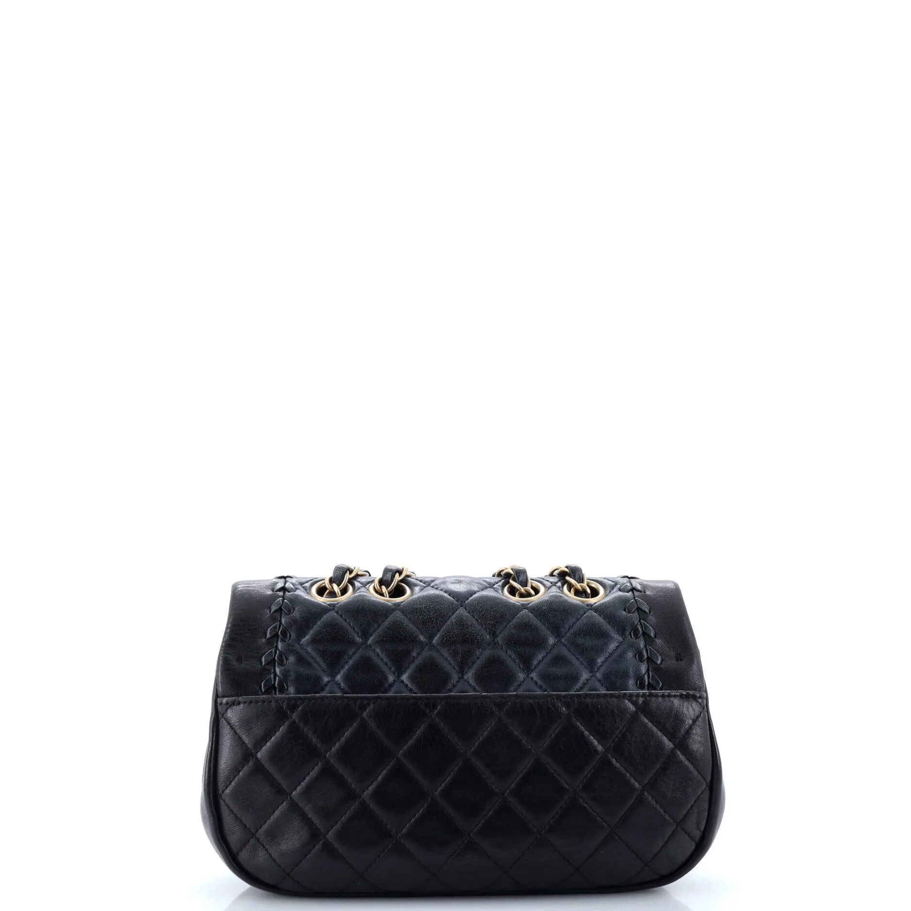 Bicolor Braided Saddle Flap Bag Quilted Lambskin Small