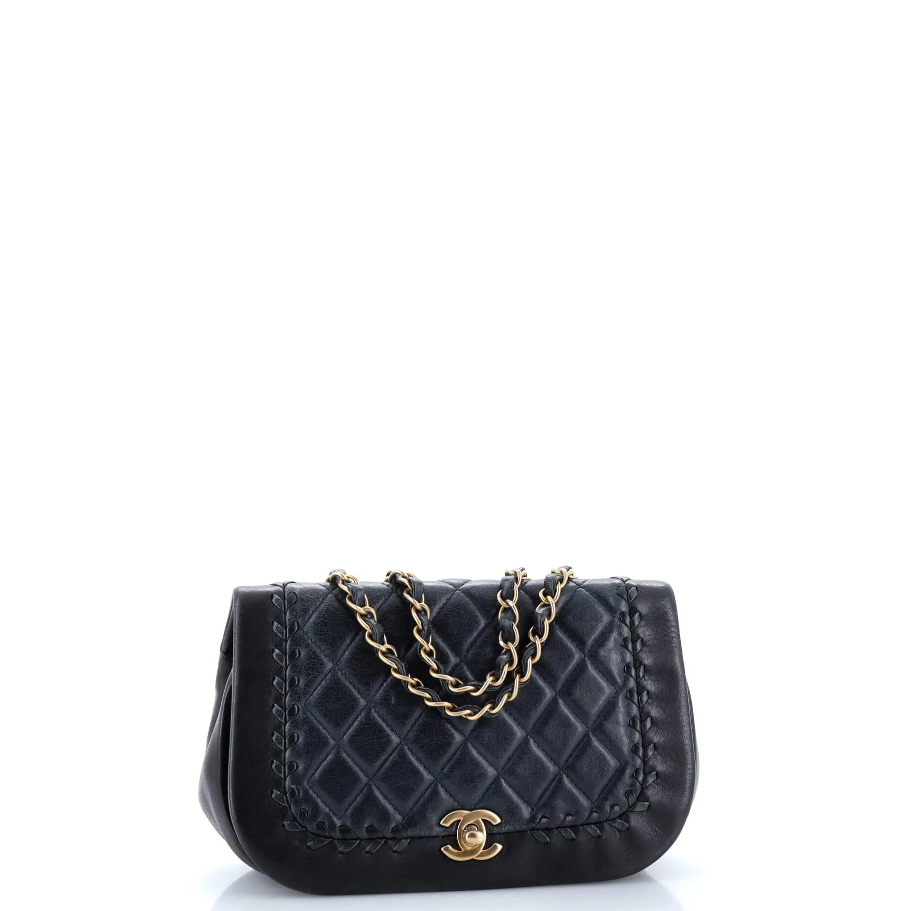 Bicolor Braided Saddle Flap Bag Quilted Lambskin Small