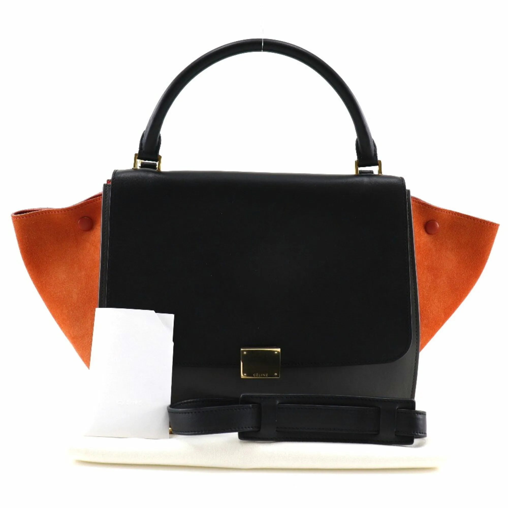 Celine Trapeze Handbag 2WAY Shoulder 169543PTA.25FO Calf x Suede Black/Gray/Orange Ladies
