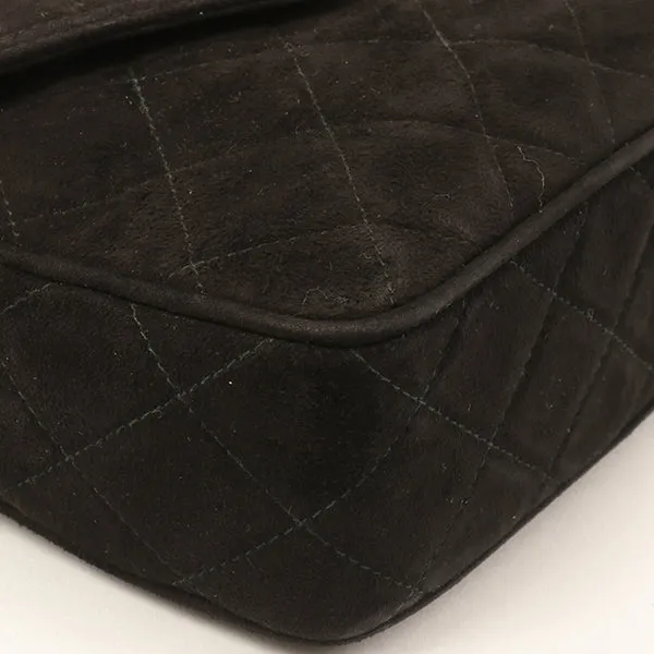 Chanel Around 1990 Made Suede Cc Mark Stitch Fringe Chain Bag Black