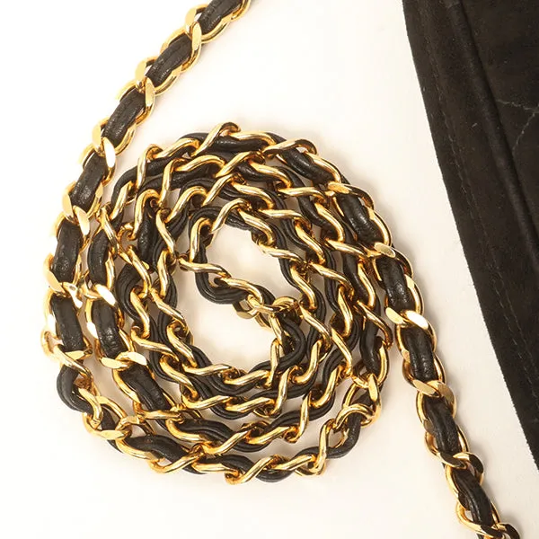 Chanel Around 1990 Made Suede Cc Mark Stitch Fringe Chain Bag Black