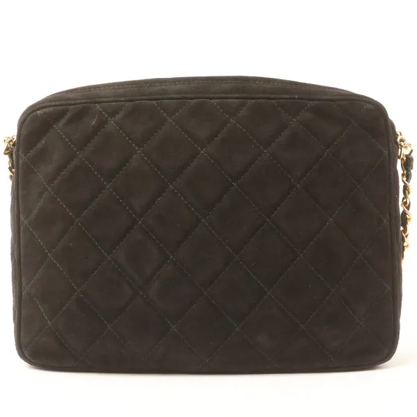 Chanel Around 1990 Made Suede Cc Mark Stitch Fringe Chain Bag Black