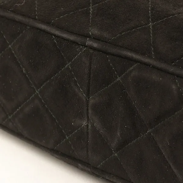Chanel Around 1990 Made Suede Cc Mark Stitch Fringe Chain Bag Black