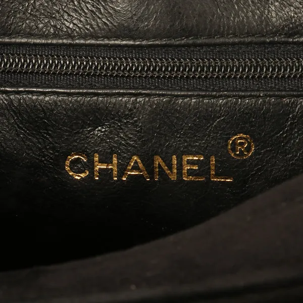 Chanel Around 1990 Made Suede Cc Mark Stitch Fringe Chain Bag Black