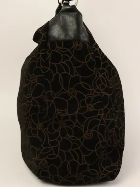 CHANEL Around 2004 Made Suede Camellia Pattern Cc Mark Plate Chain Shoulder Bag Black