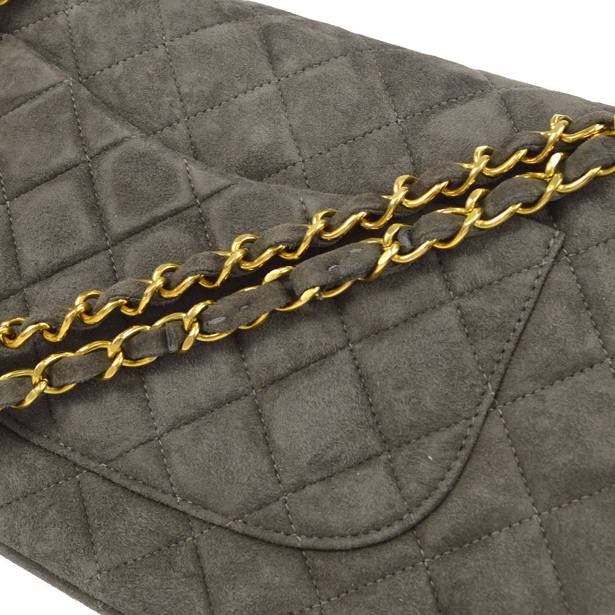 CHANEL Classic Double Flap Medium Shoulder Bag Gray Suede