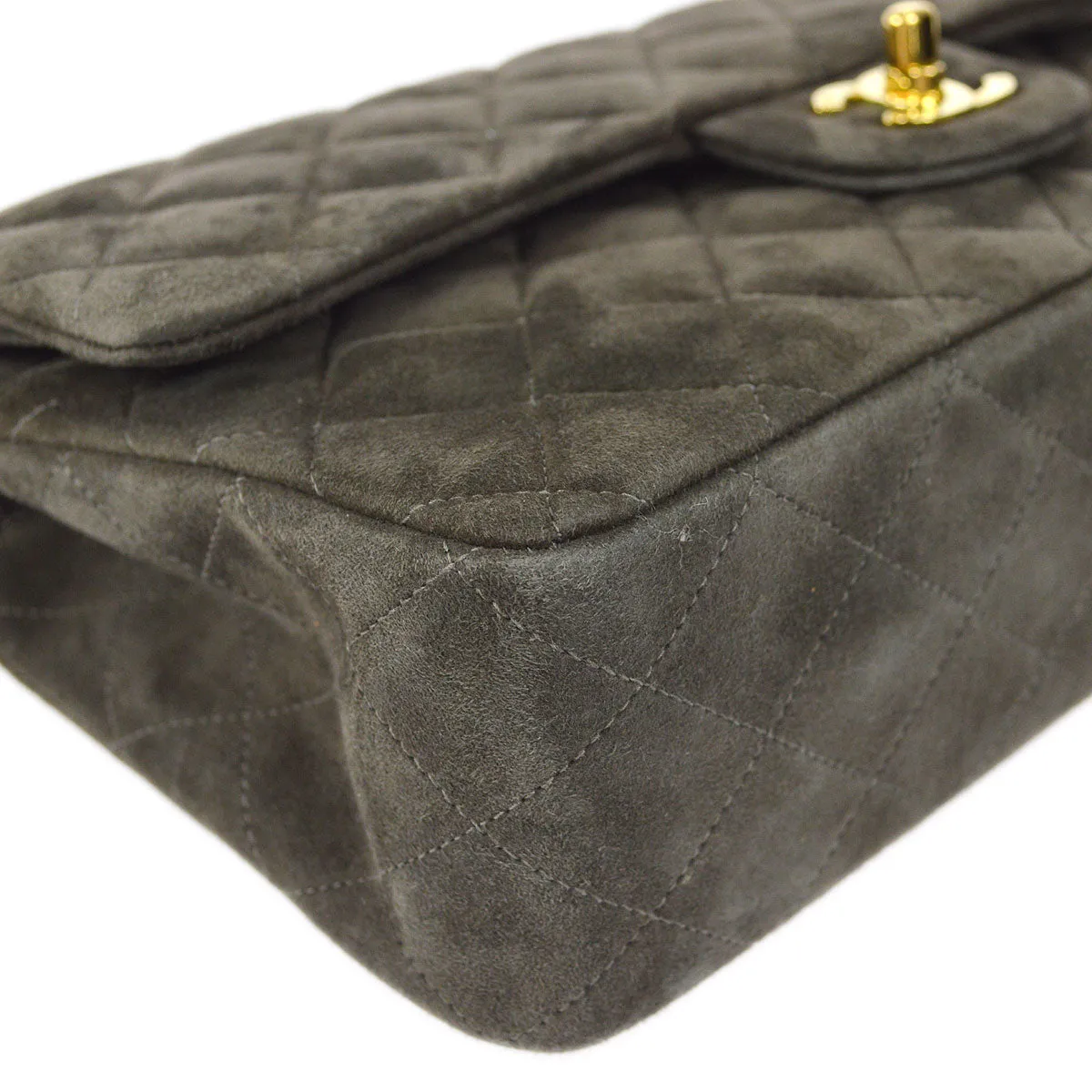 CHANEL Classic Double Flap Medium Shoulder Bag Gray Suede