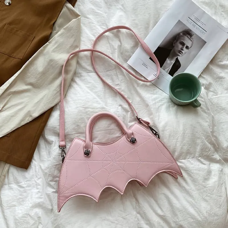 Embroidered bat PU handbag