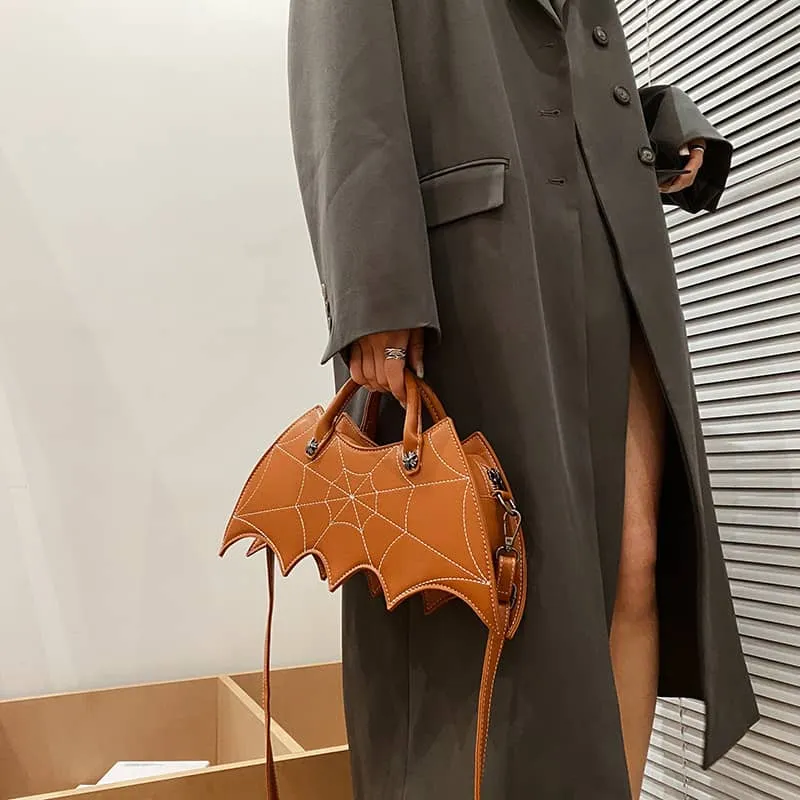 Embroidered bat PU handbag