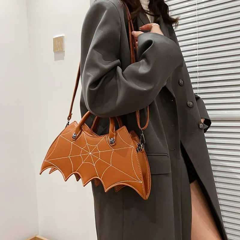 Embroidered bat PU handbag