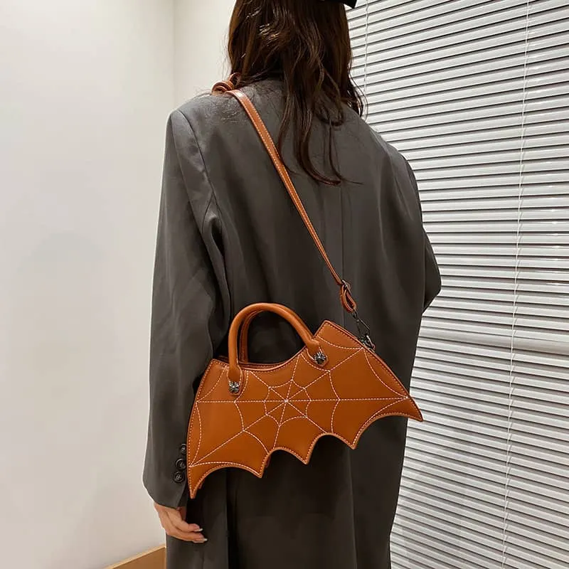 Embroidered bat PU handbag