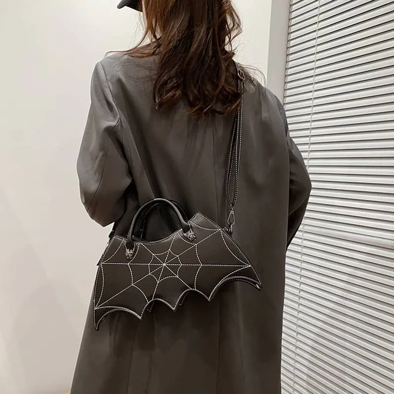 Embroidered bat PU handbag