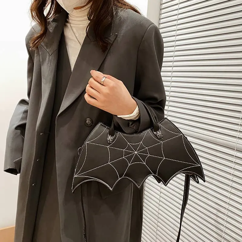 Embroidered bat PU handbag