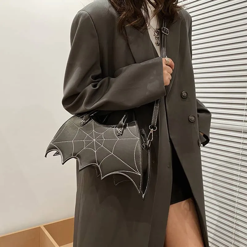 Embroidered bat PU handbag