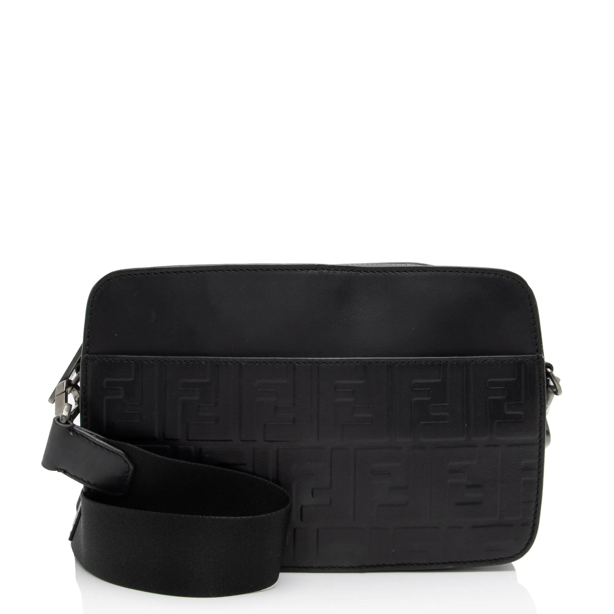 Fendi FF Embossed Calfskin St. Zucca Messenger (SHF-QOa4iu)