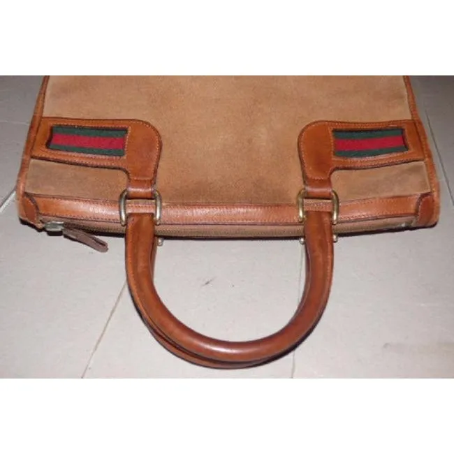 Gucci Vintage Logo Doctor S Satchelsdesigner Purses Camel With Redgreen Accents Leathersuede Satchel