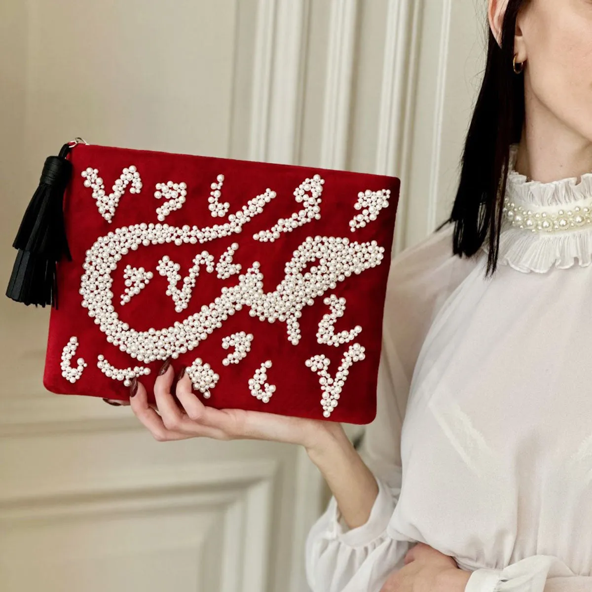 HOBB LOULOU RED VELVET POUCH