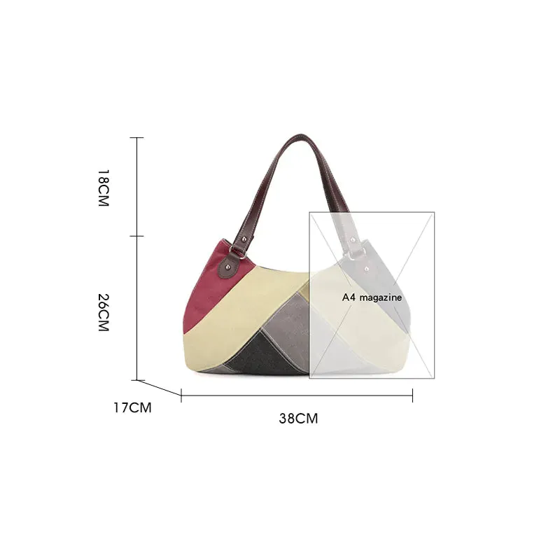Large-capacity stitching contrasting canvas bag