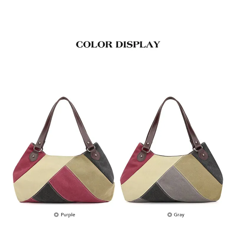 Large-capacity stitching contrasting canvas bag