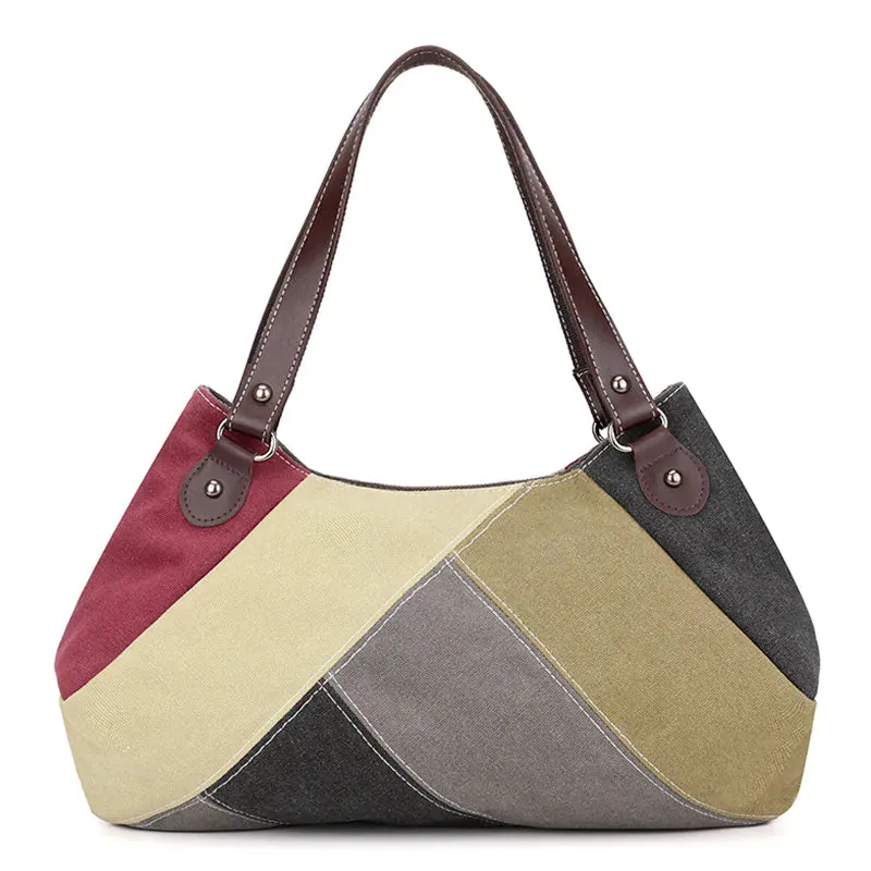 Large-capacity stitching contrasting canvas bag