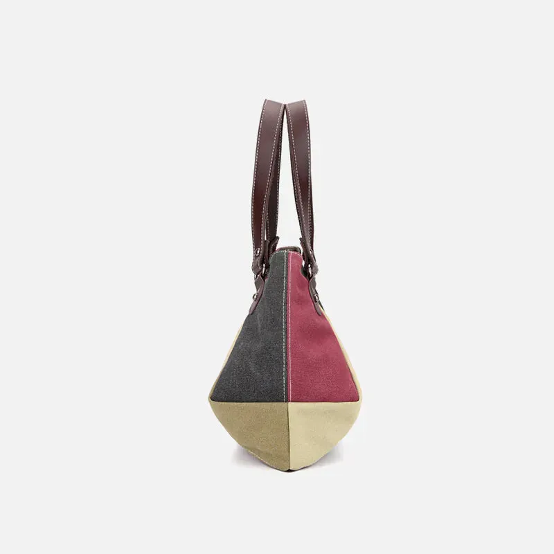 Large-capacity stitching contrasting canvas bag