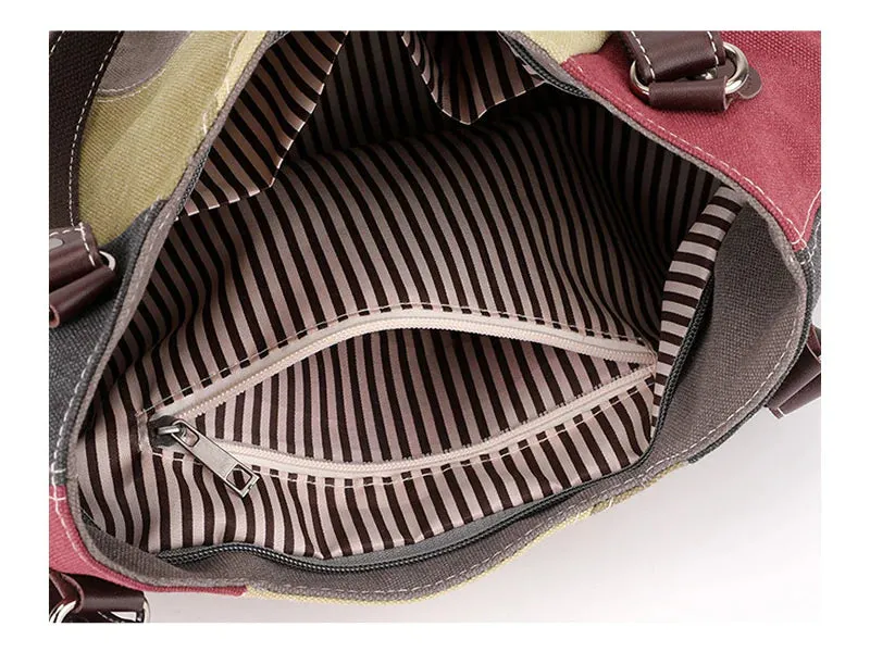 Large-capacity stitching contrasting canvas bag