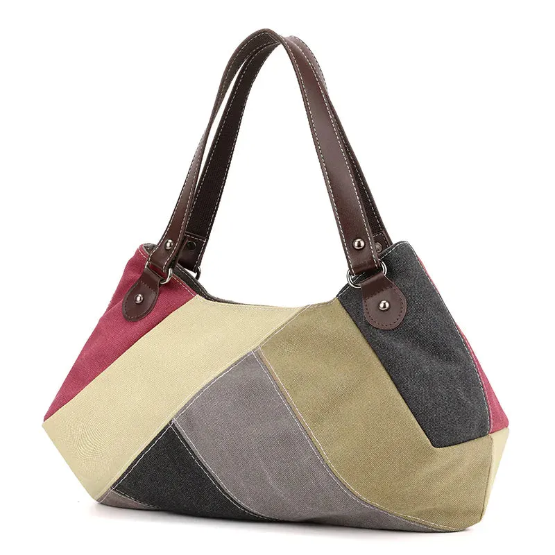 Large-capacity stitching contrasting canvas bag