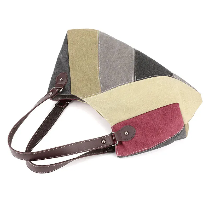 Large-capacity stitching contrasting canvas bag