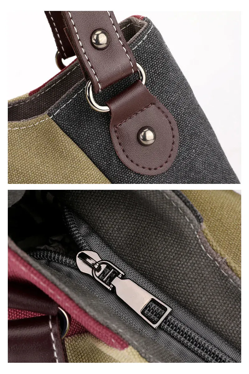 Large-capacity stitching contrasting canvas bag