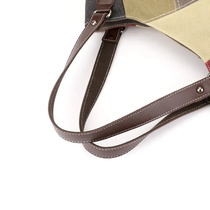 Large-capacity stitching contrasting canvas bag