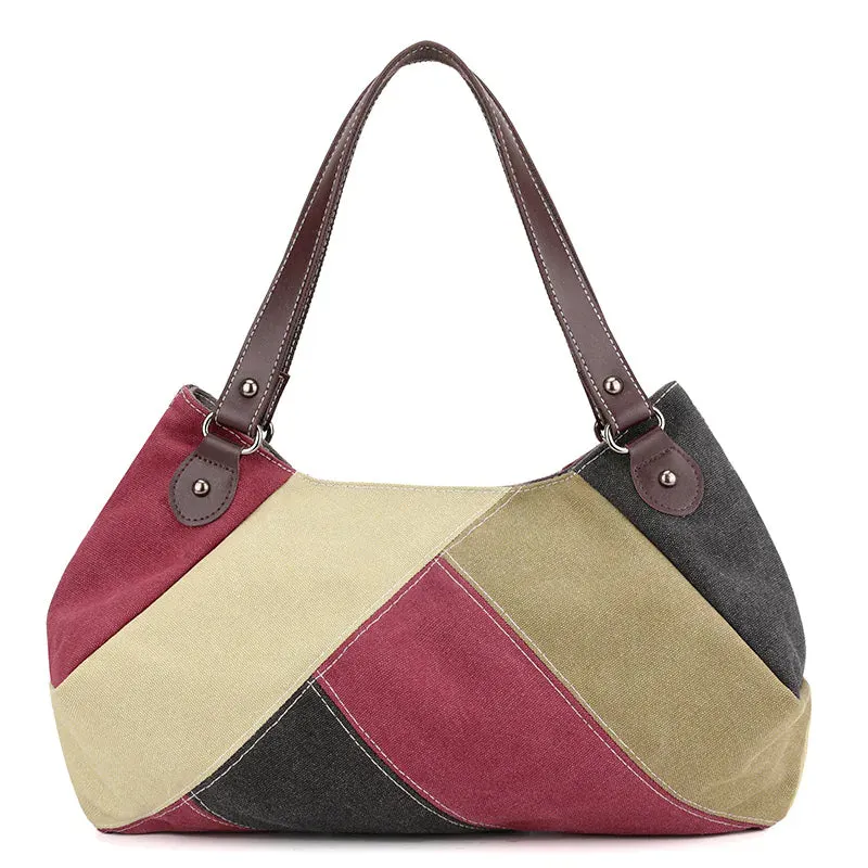 Large-capacity stitching contrasting canvas bag