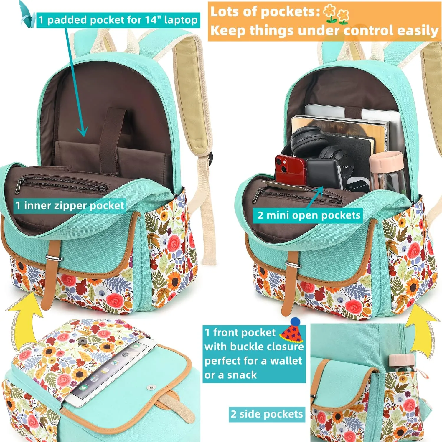 Leaper Canvas School Backpack for Girls Laptop Bag Travel Bag Bookbag Daypack