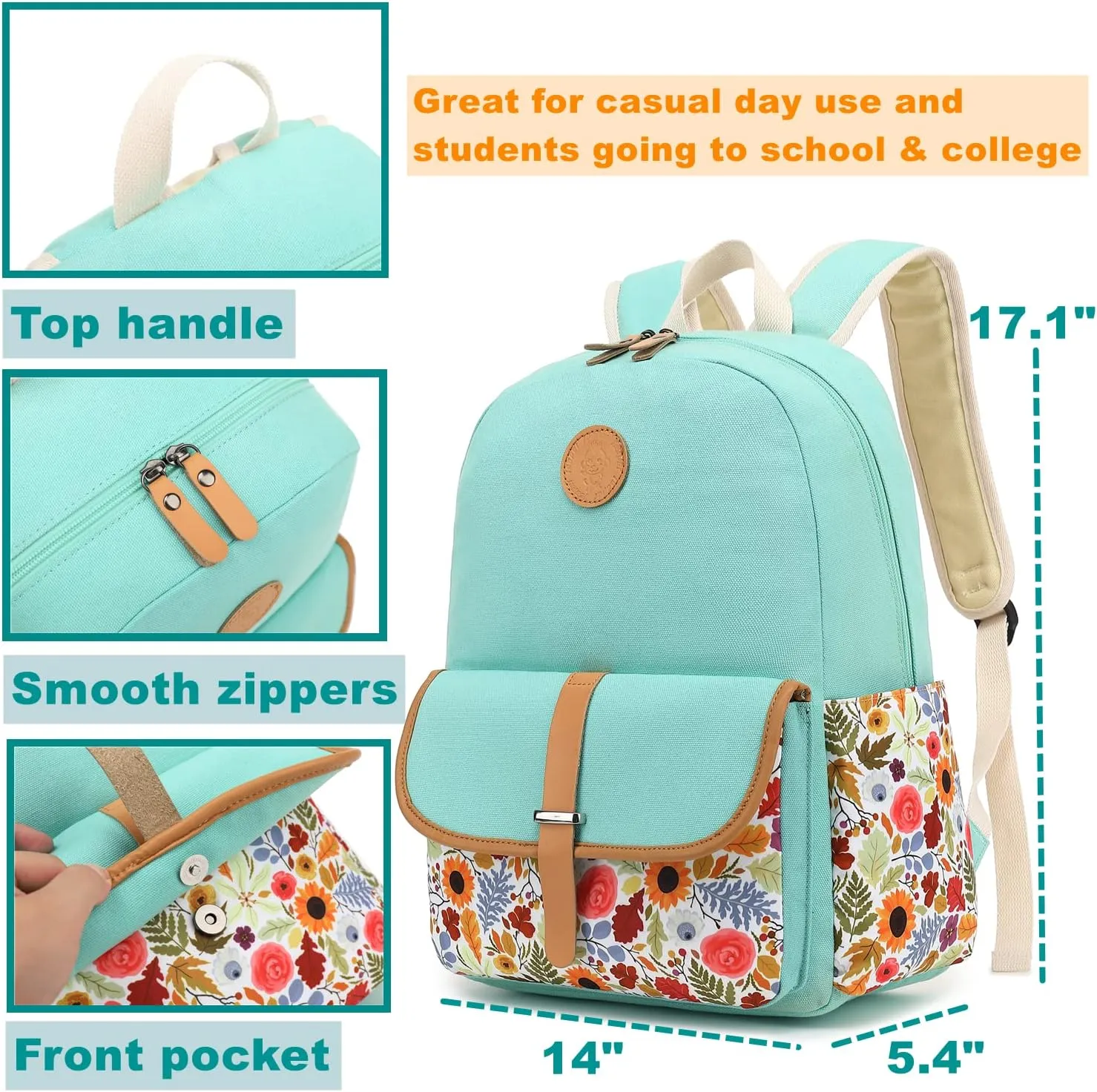Leaper Canvas School Backpack for Girls Laptop Bag Travel Bag Bookbag Daypack