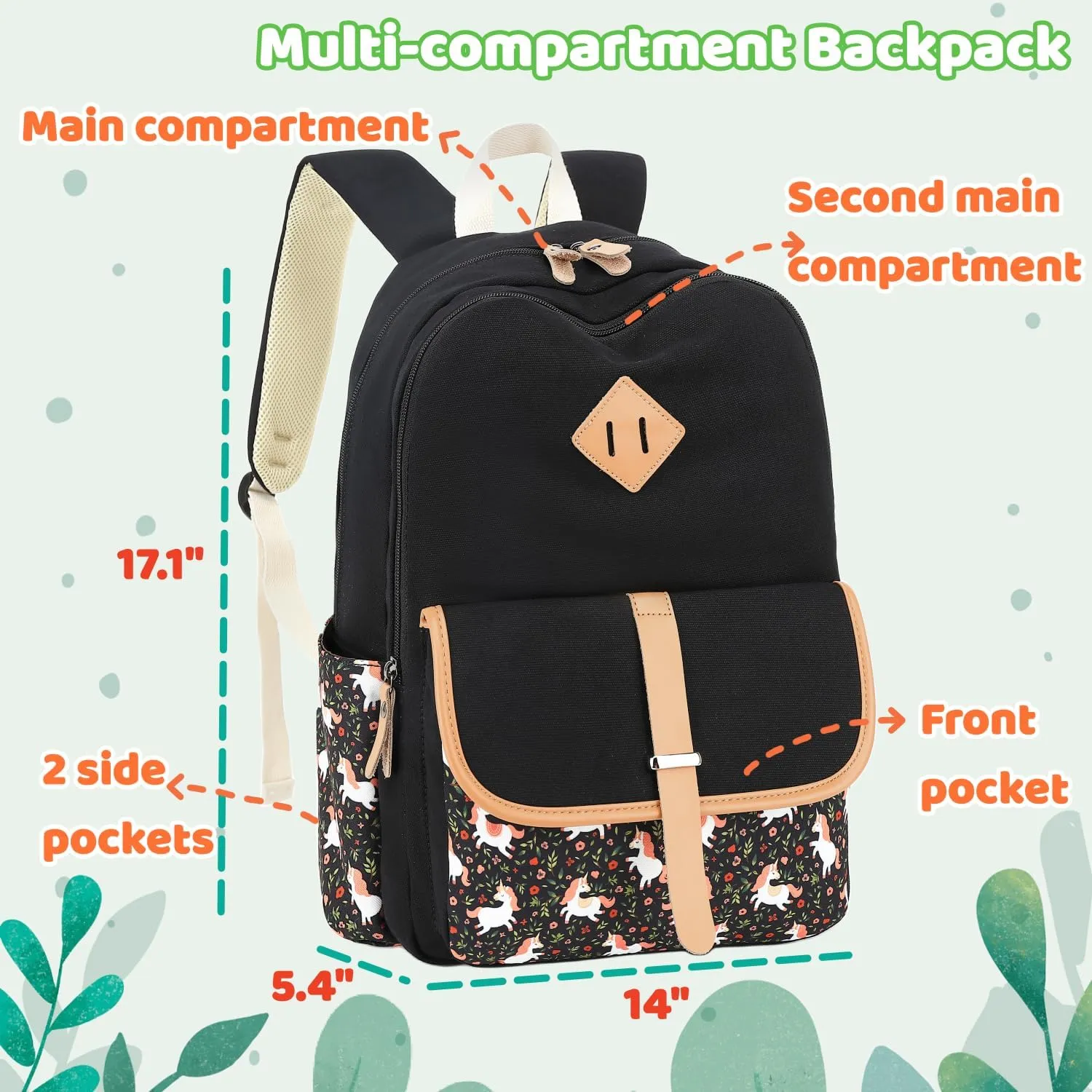 Leaper Canvas School Backpack for Girls Laptop Bag Travel Bag Bookbag Daypack