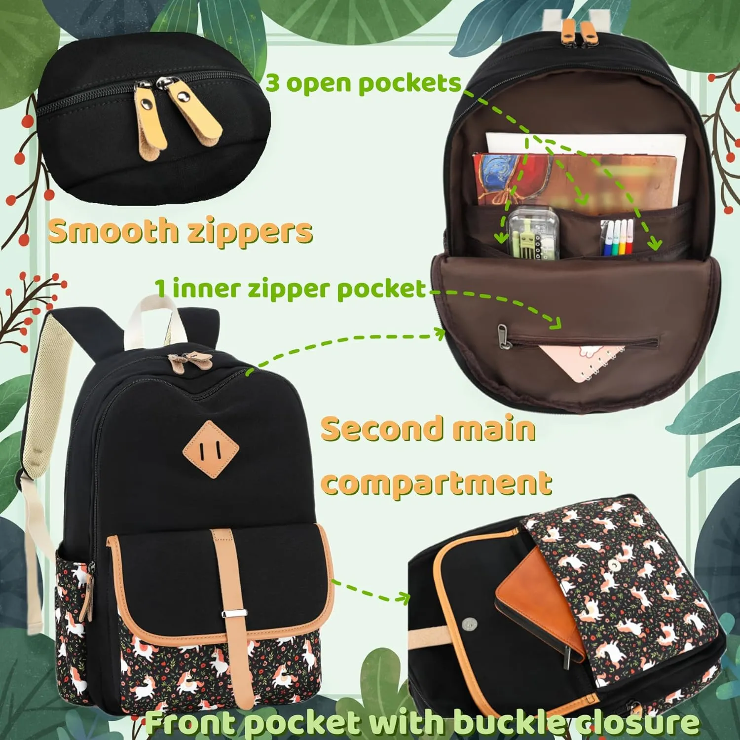 Leaper Canvas School Backpack for Girls Laptop Bag Travel Bag Bookbag Daypack