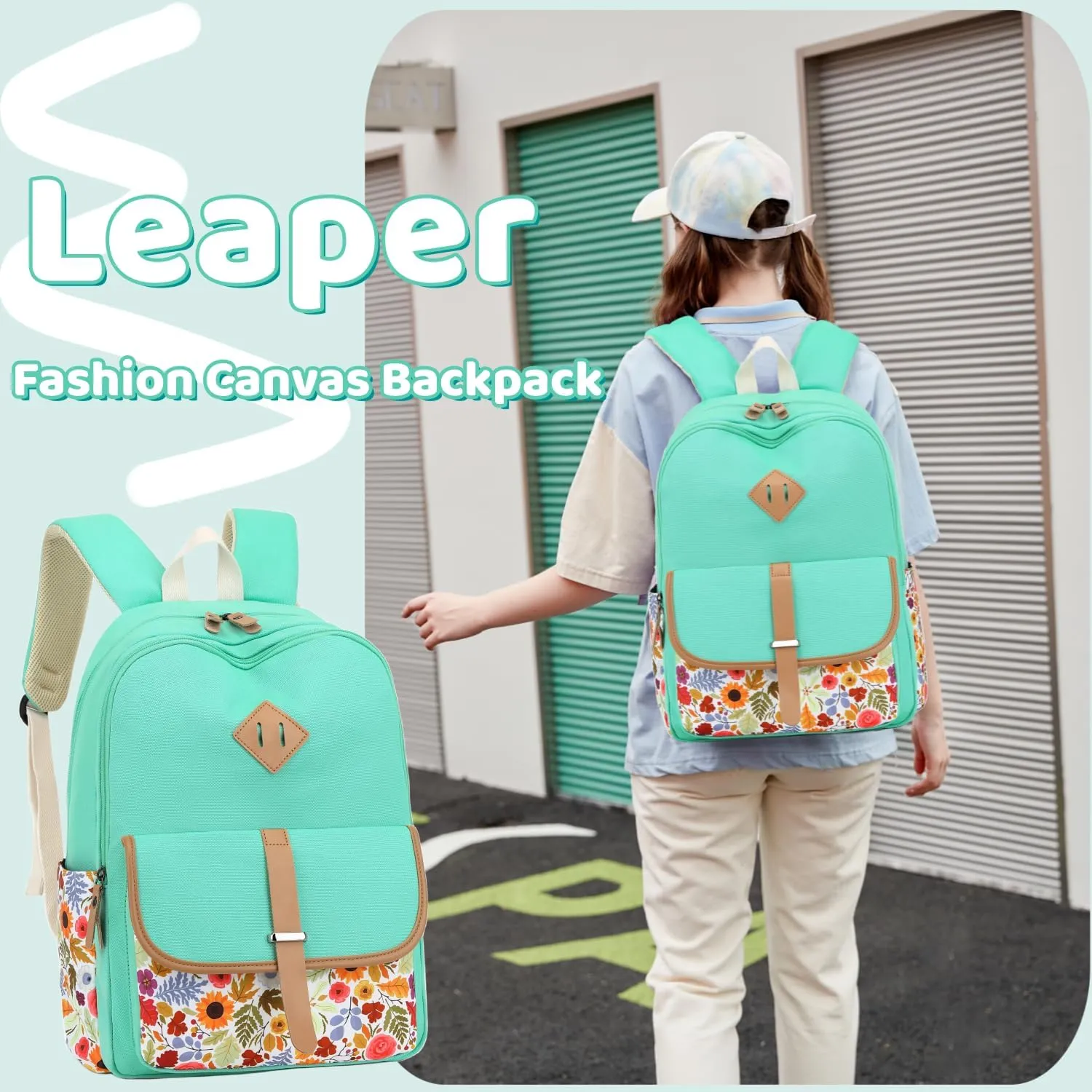 Leaper Canvas School Backpack for Girls Laptop Bag Travel Bag Bookbag Daypack