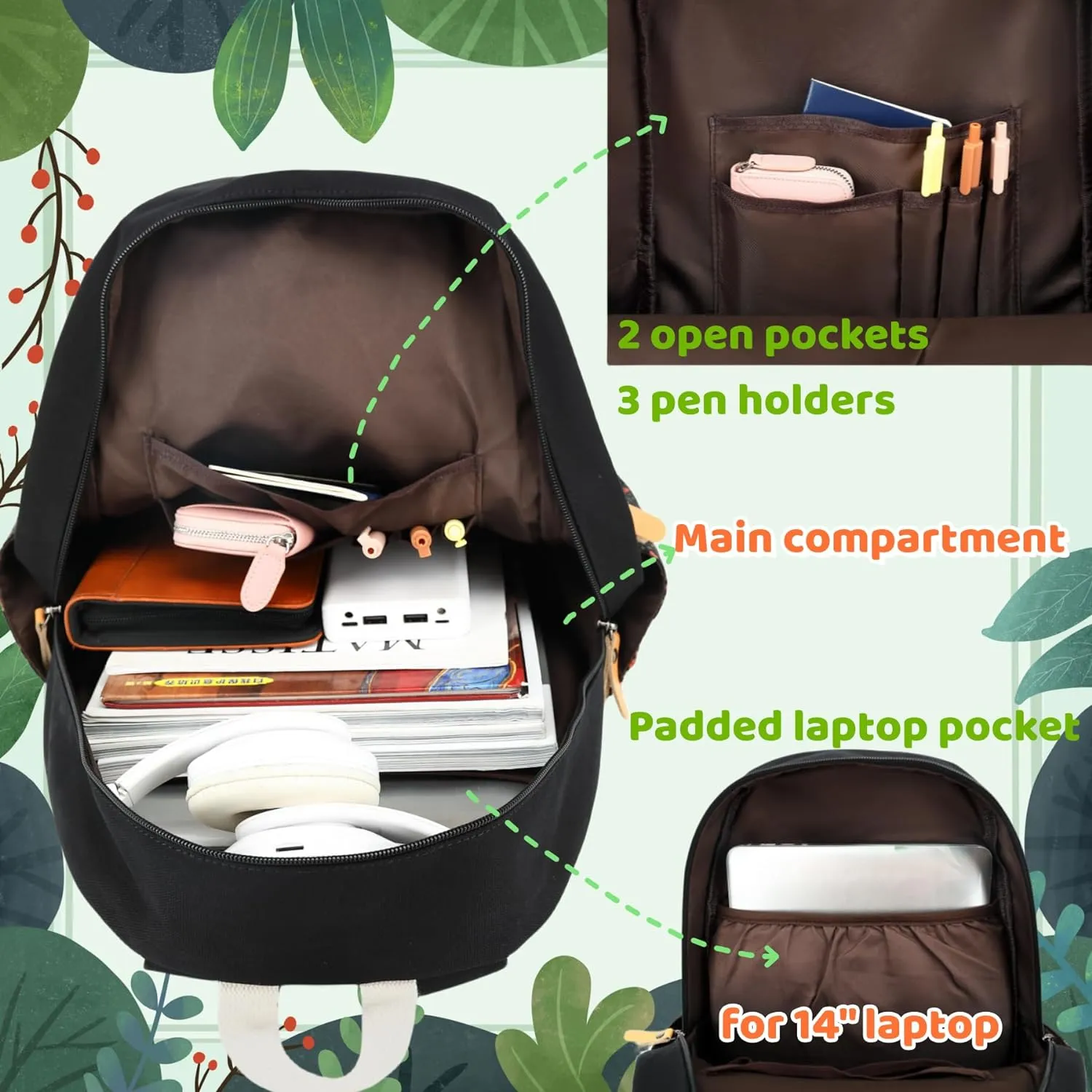 Leaper Canvas School Backpack for Girls Laptop Bag Travel Bag Bookbag Daypack