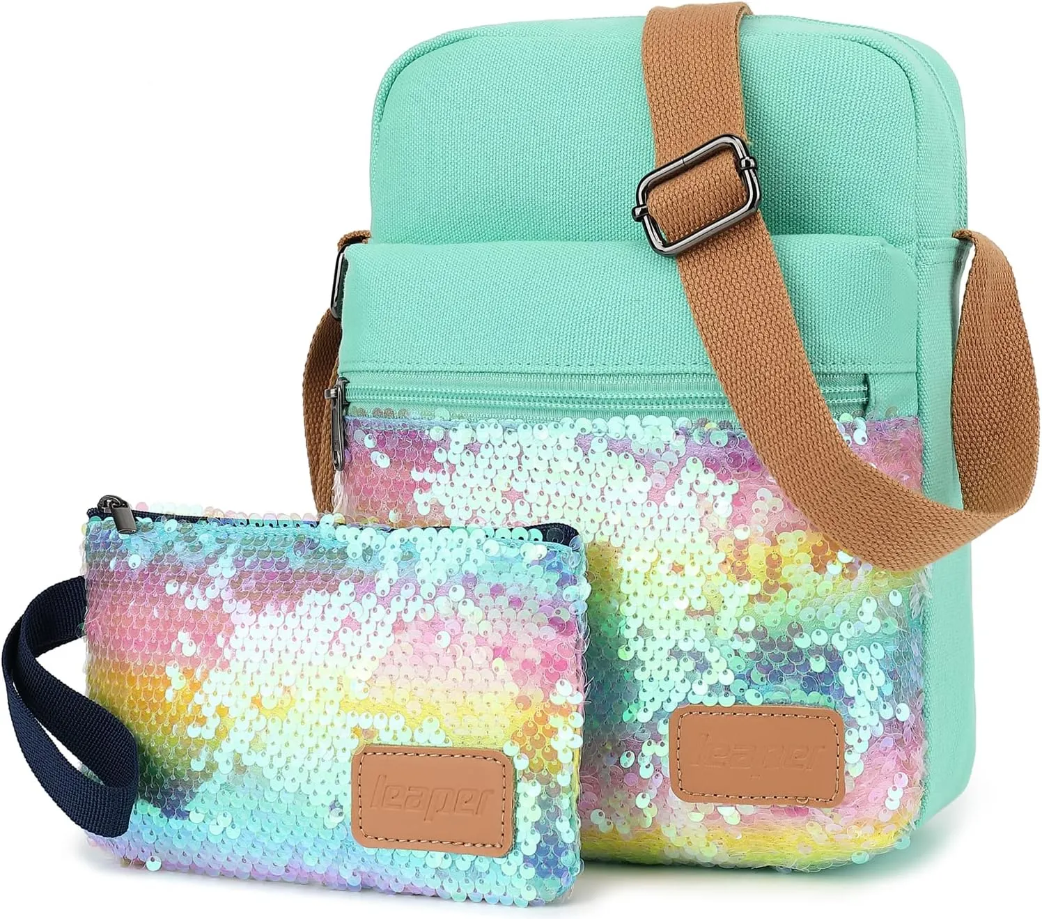 Leaper Girls Crossbody Purses for Kids 2 PCS Cross Body Bag Women Messenger Bag Girls Canvas Bag Cross Body Purse Set