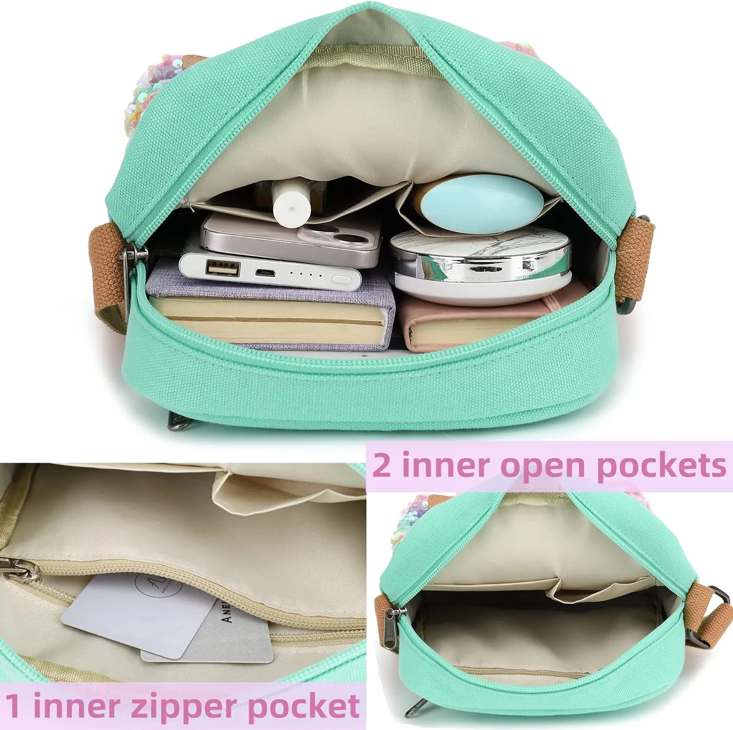 Leaper Girls Crossbody Purses for Kids 2 PCS Cross Body Bag Women Messenger Bag Girls Canvas Bag Cross Body Purse Set