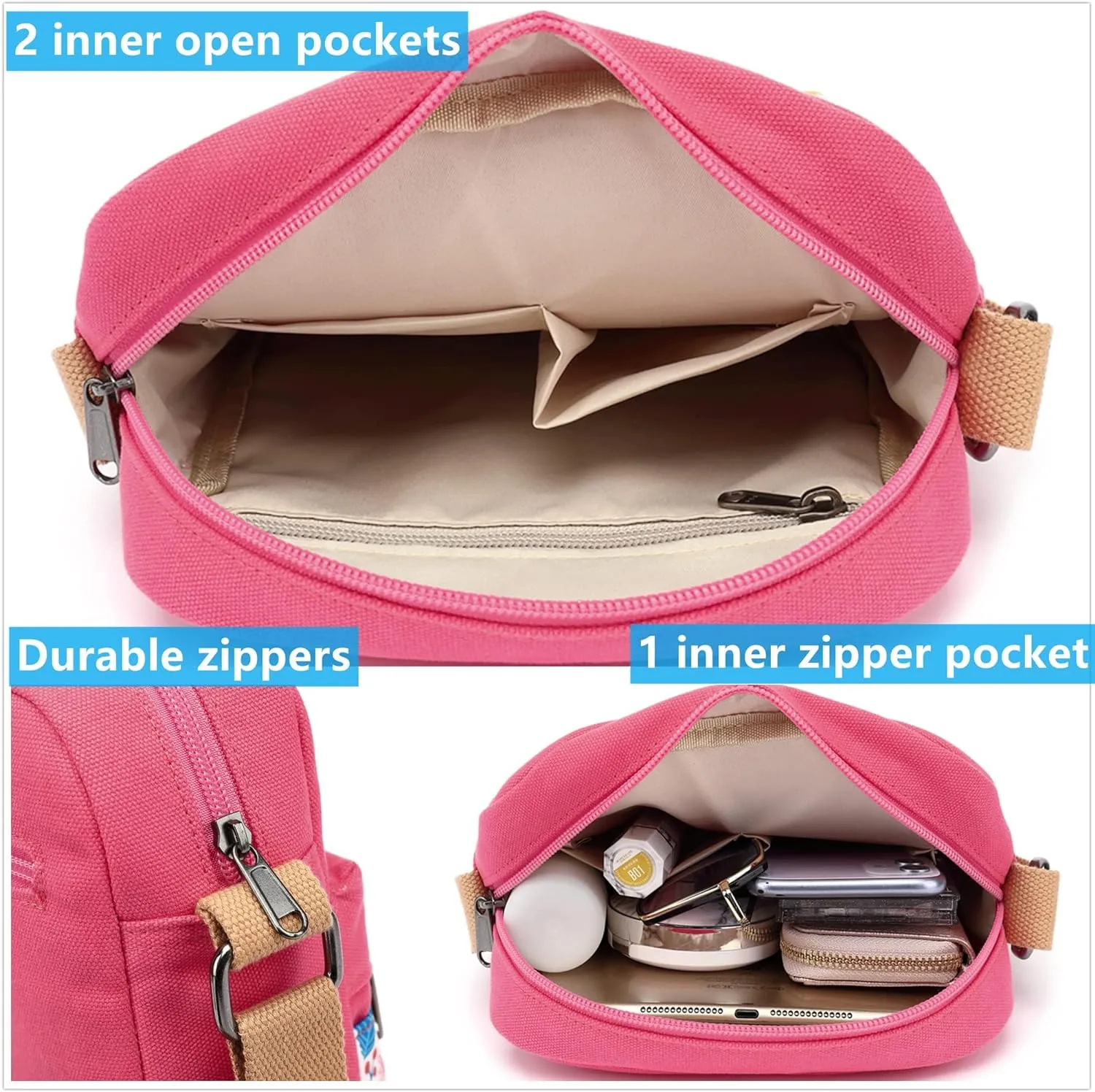 Leaper Girls Crossbody Purses for Kids 2 PCS Cross Body Bag Women Messenger Bag Girls Canvas Bag Cross Body Purse Set
