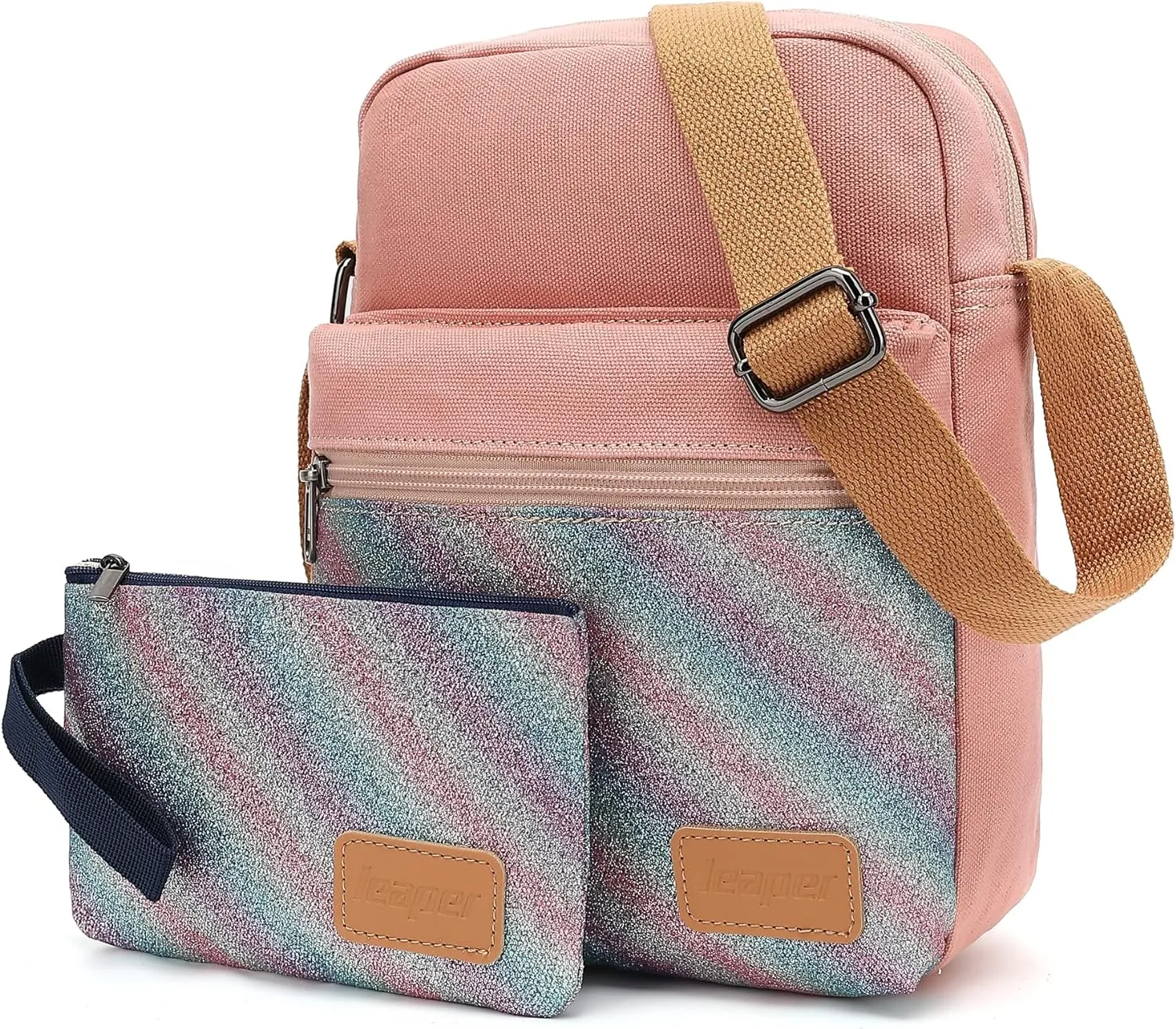 Leaper Girls Crossbody Purses for Kids 2 PCS Cross Body Bag Women Messenger Bag Girls Canvas Bag Cross Body Purse Set
