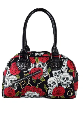 Lost Queen Alternative Gothic Valentine Skull & Roses Tattoo Handbag