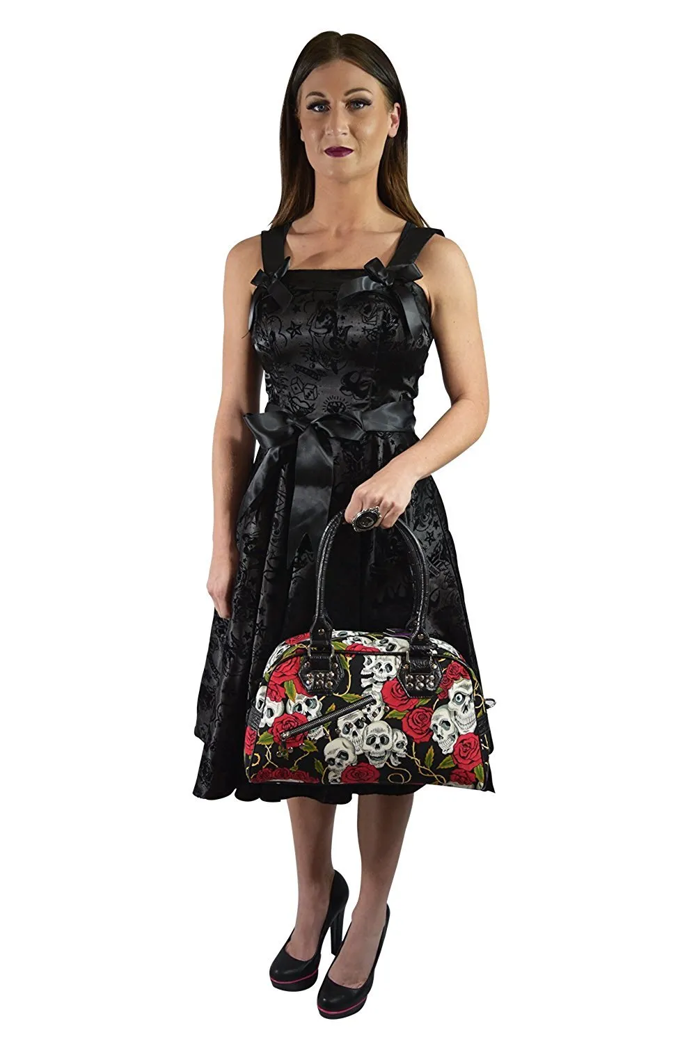 Lost Queen Alternative Gothic Valentine Skull & Roses Tattoo Handbag