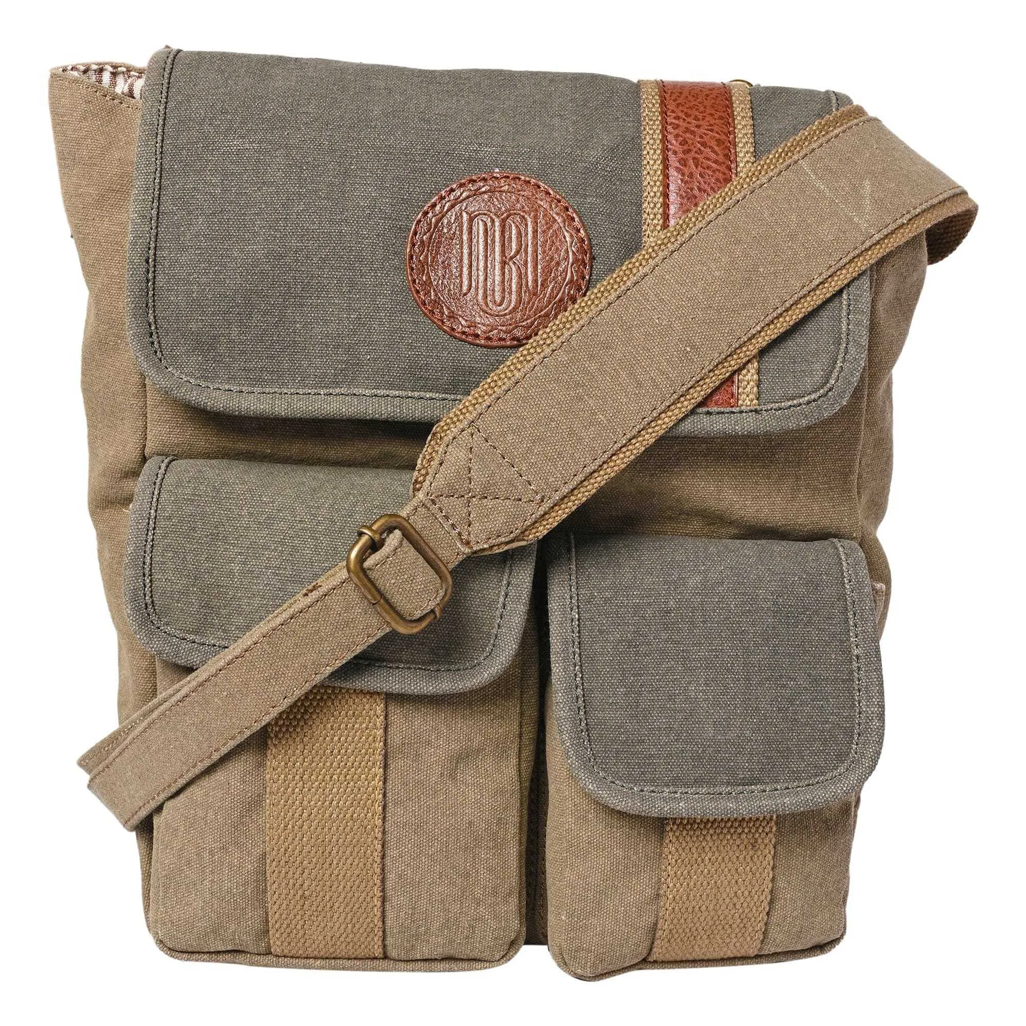 Mona B - Stone 100% Cotton Canvas Messenger Crossbody Bag with Stylish Design for Men and Women Multi Coloured