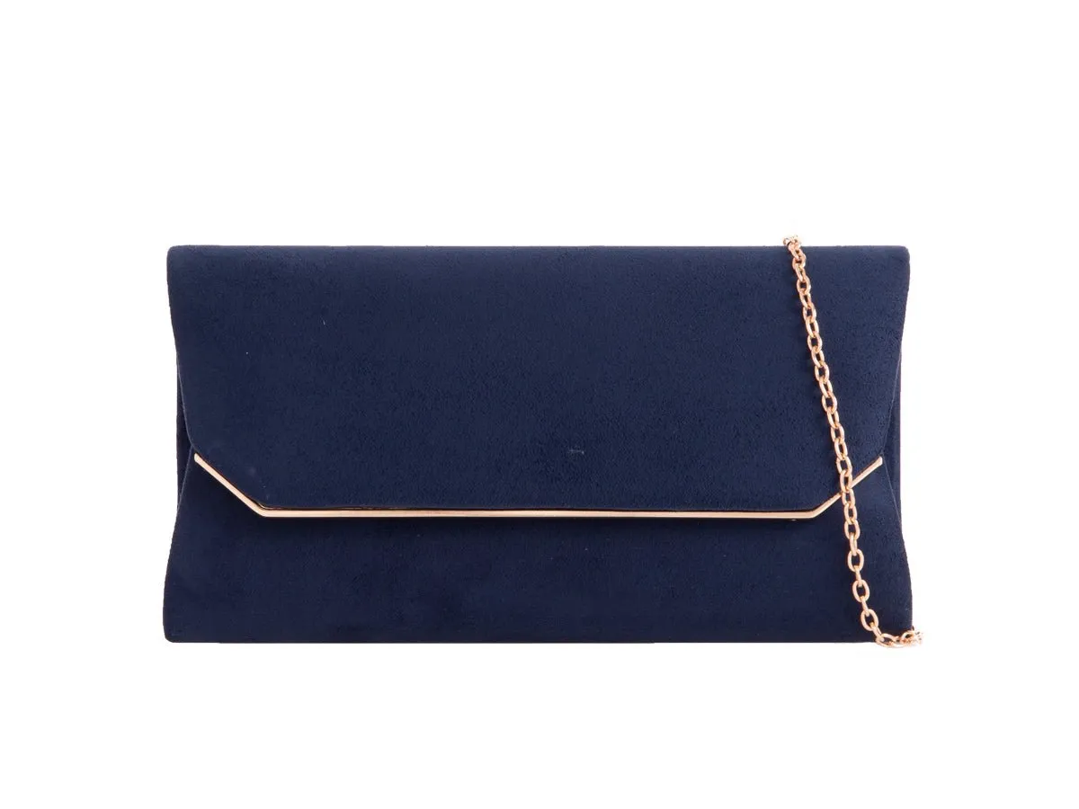 Navy Suede Envelope Clutch Bag