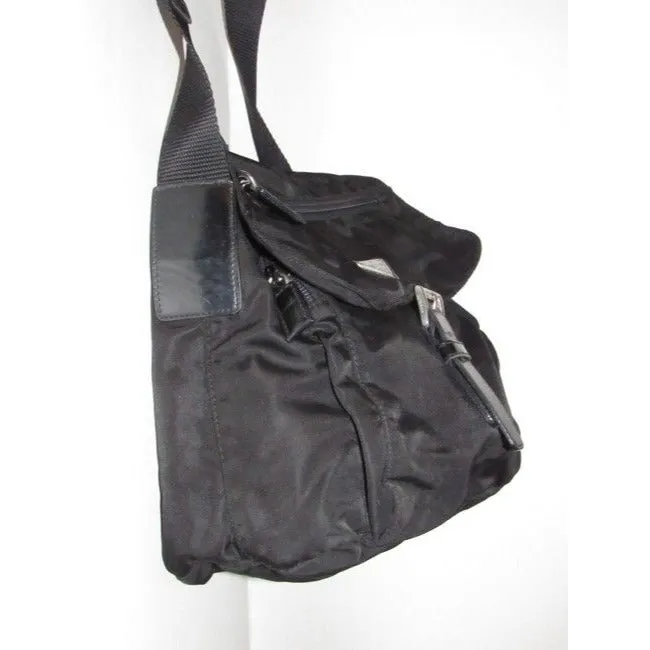 Prada Pursesdesigner Purses Black Leather And Black Nylon Cross Body Bag