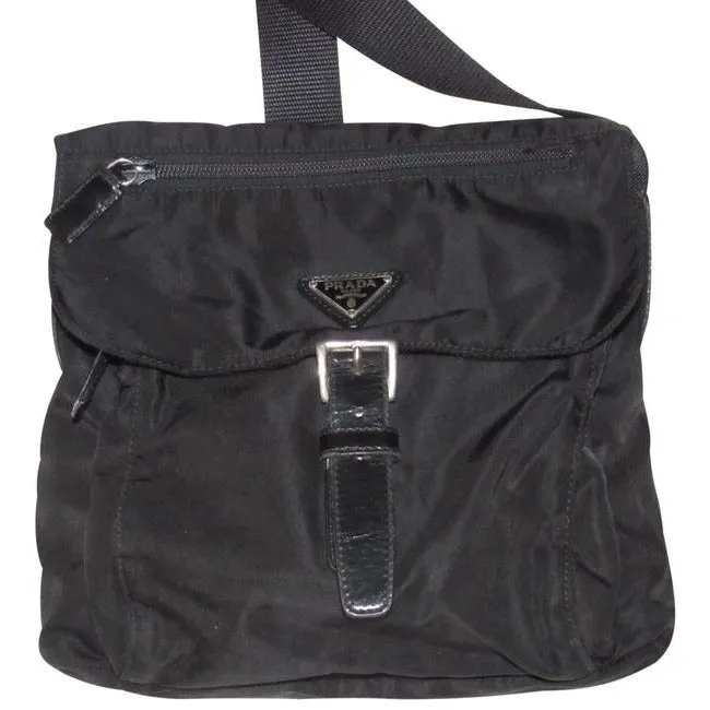 Prada Pursesdesigner Purses Black Leather And Black Nylon Cross Body Bag