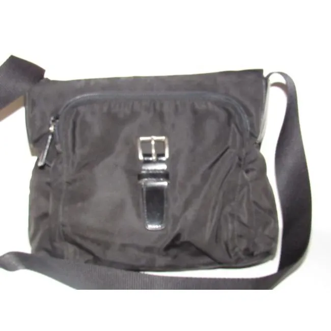 Prada Pursesdesigner Purses Black Leather And Black Nylon Cross Body Bag