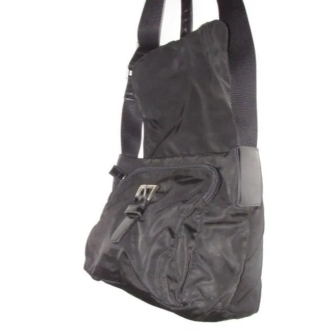 Prada Pursesdesigner Purses Black Leather And Black Nylon Cross Body Bag